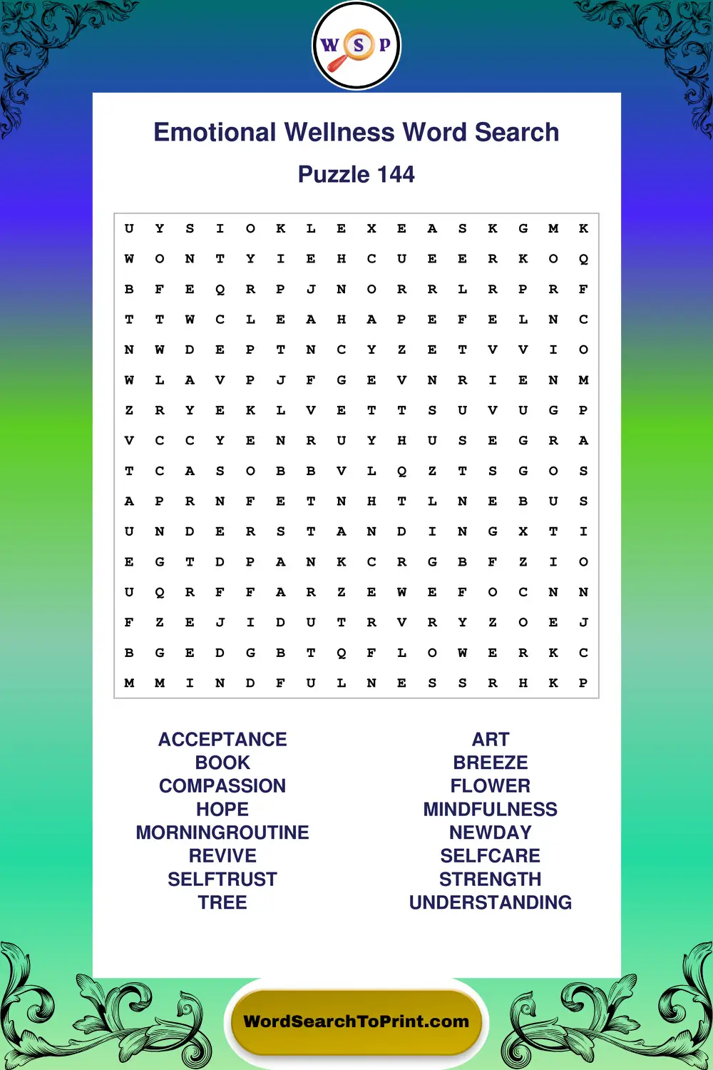 Emotional Wellness Word Search Puzzle 144