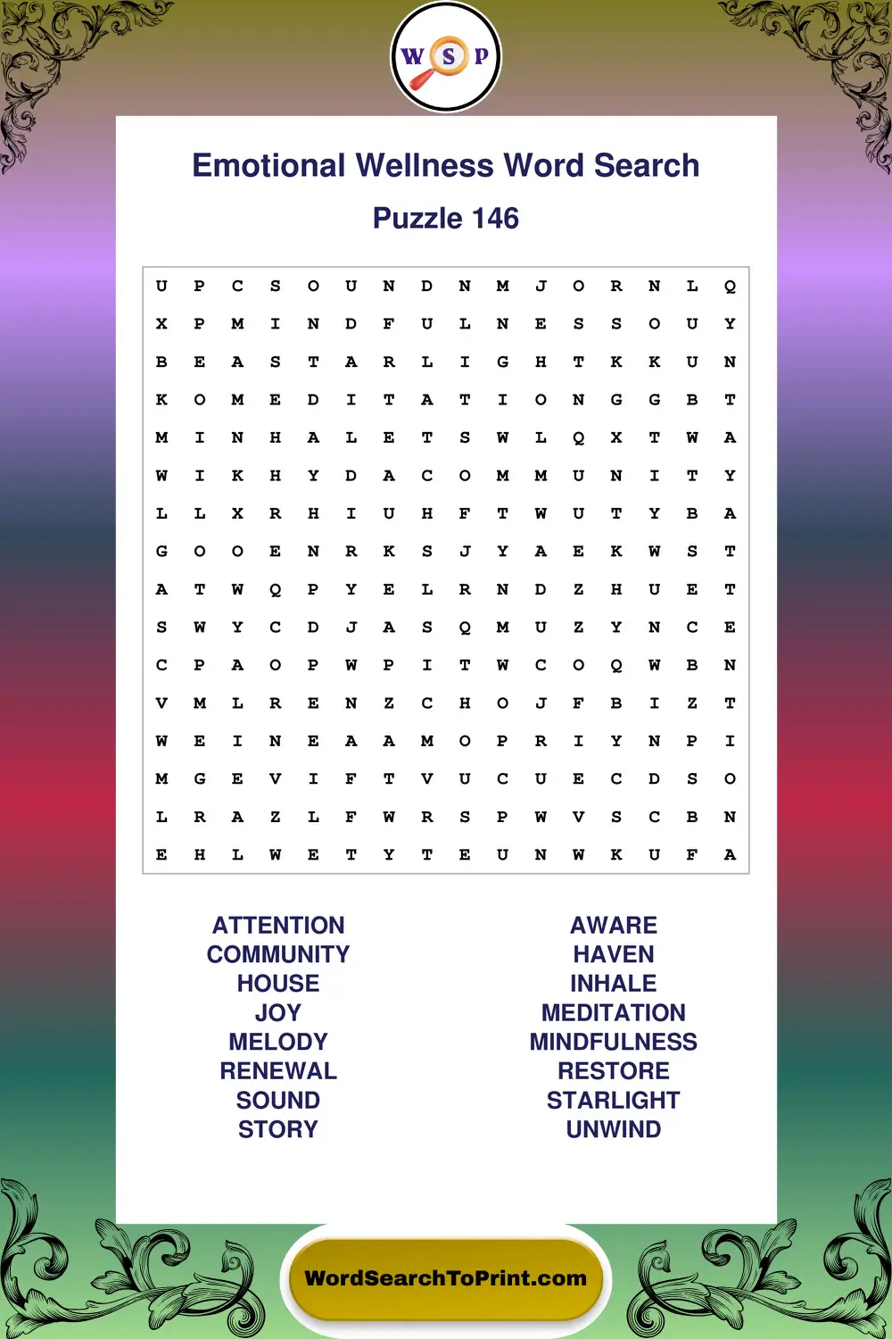 Emotional Wellness Word Search Puzzle 146