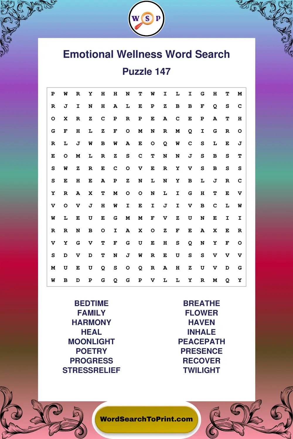 Emotional Wellness Word Search Puzzle 147