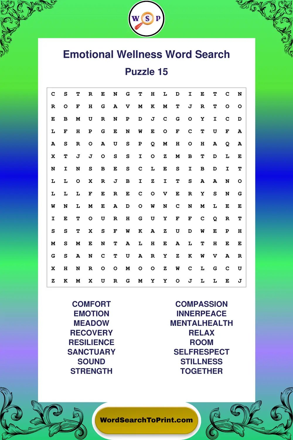 Emotional Wellness Word Search Puzzle 15
