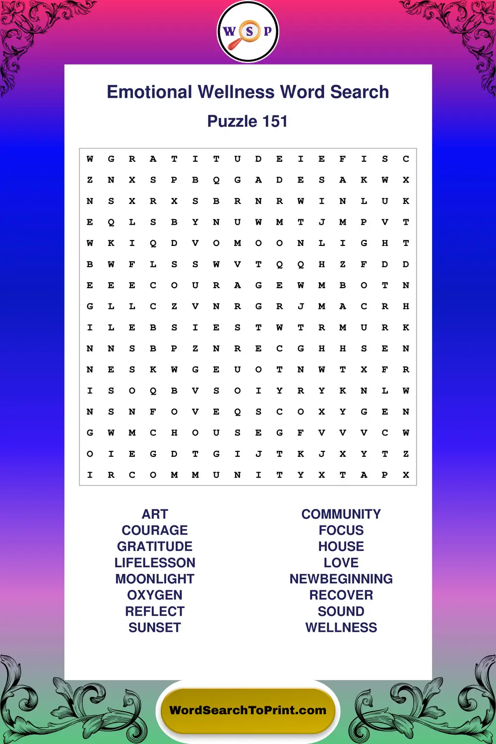 Emotional Wellness Word Search Puzzle 151