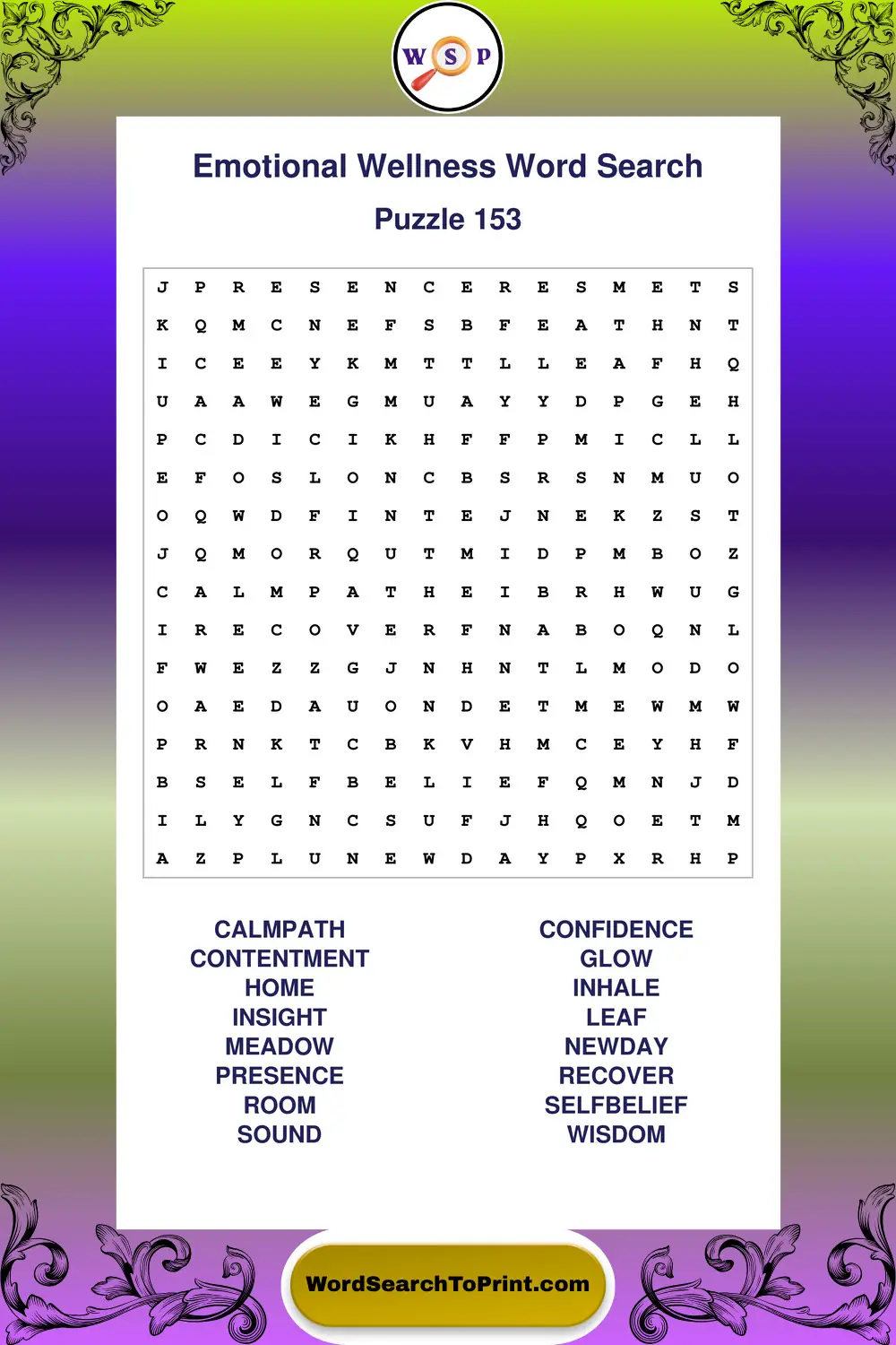 Emotional Wellness Word Search Puzzle 153