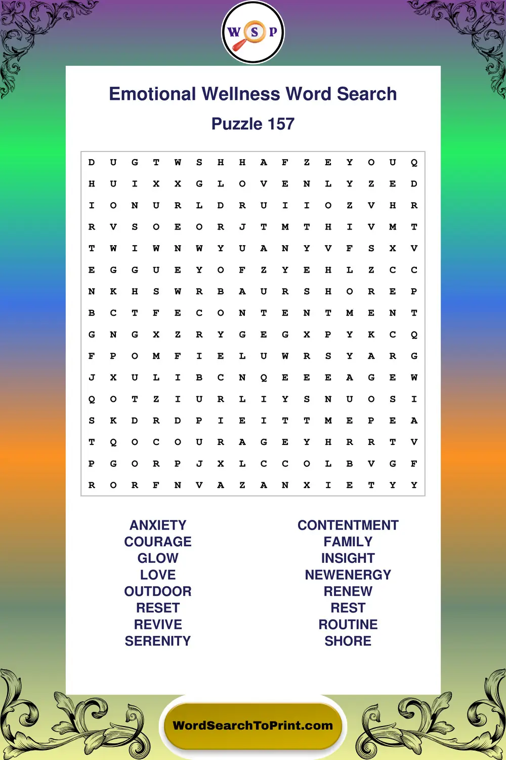 Emotional Wellness Word Search Puzzle 157