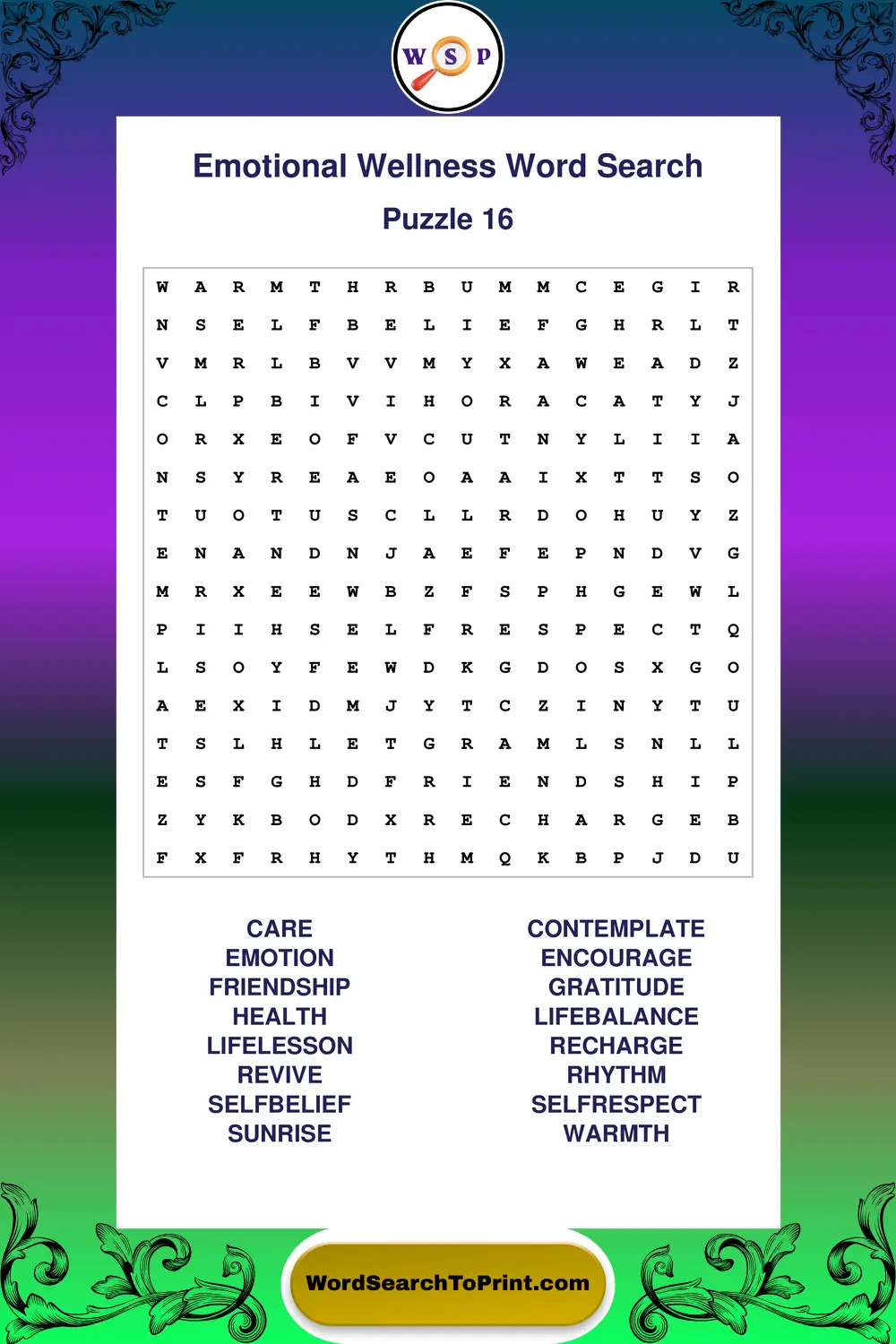 Emotional Wellness Word Search Puzzle 16