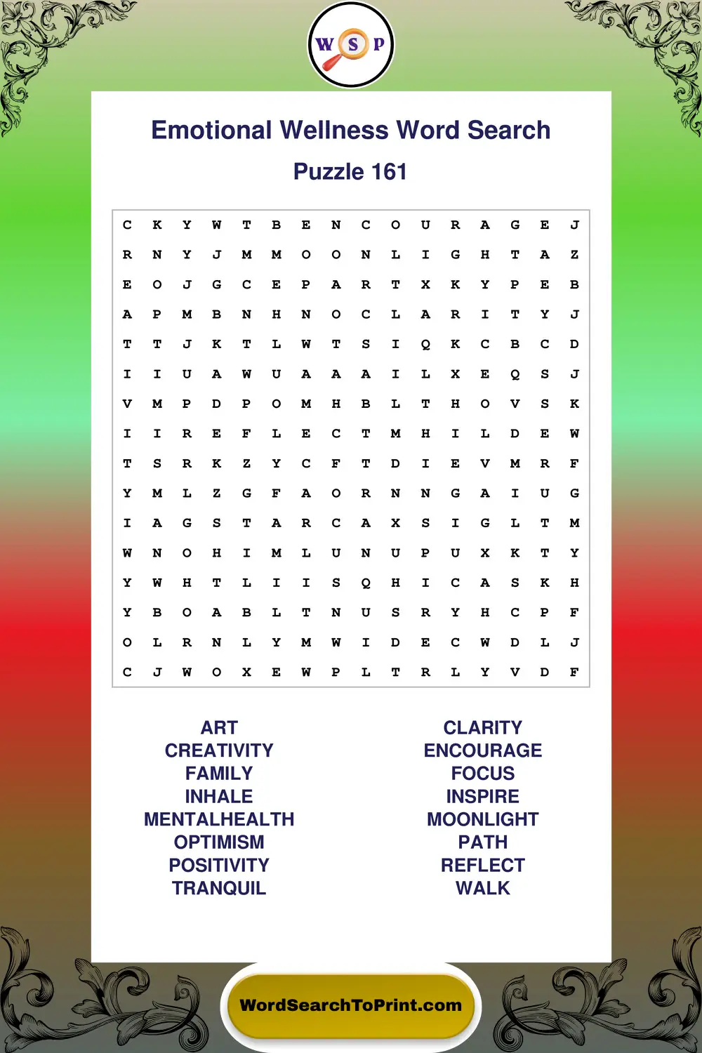 Emotional Wellness Word Search Puzzle 161