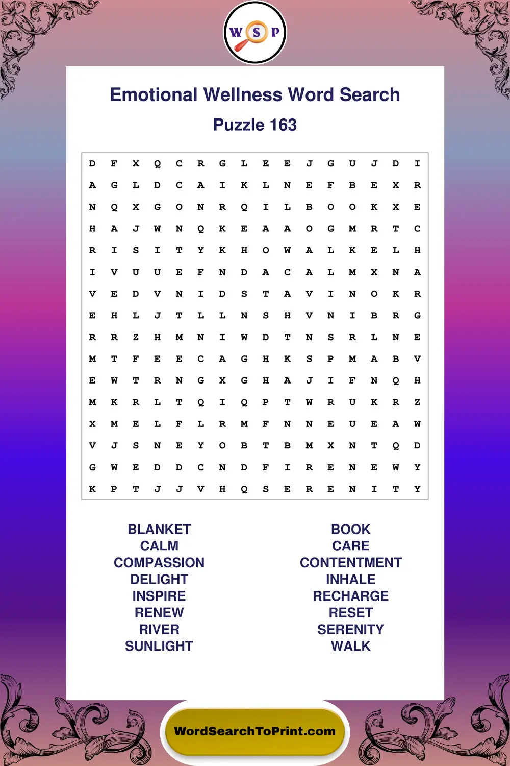 Emotional Wellness Word Search Puzzle 163