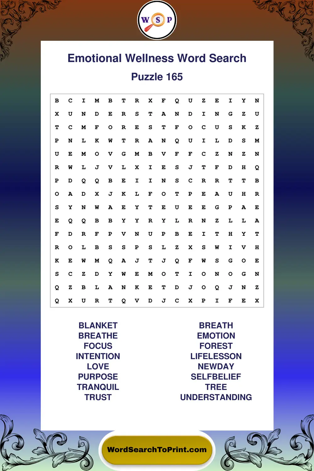 Emotional Wellness Word Search Puzzle 165