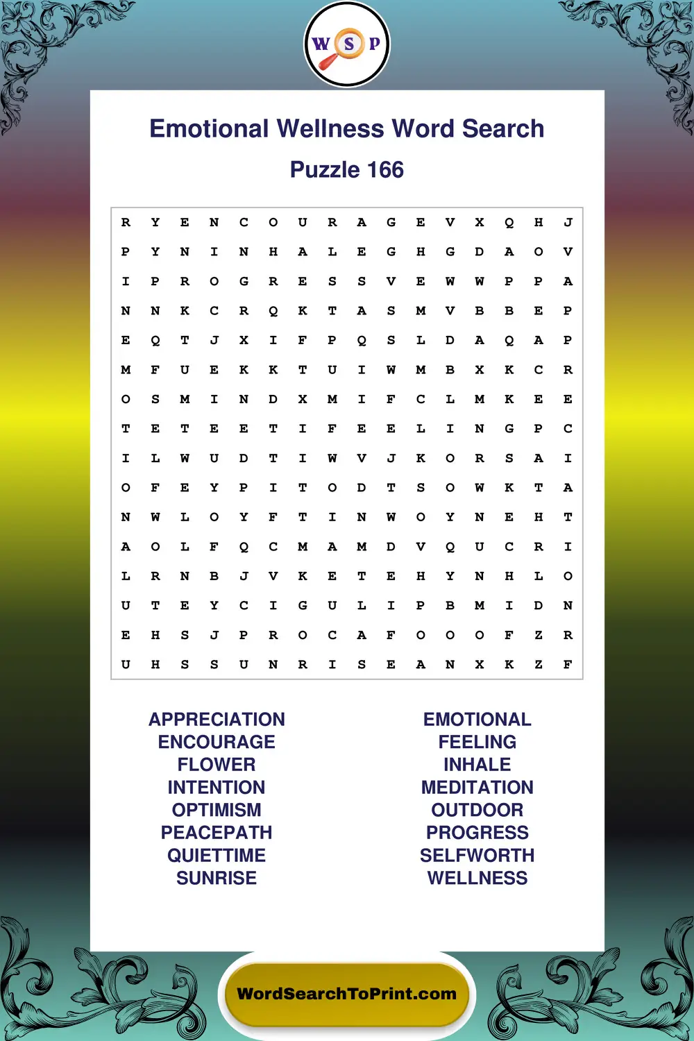 Emotional Wellness Word Search Puzzle 166