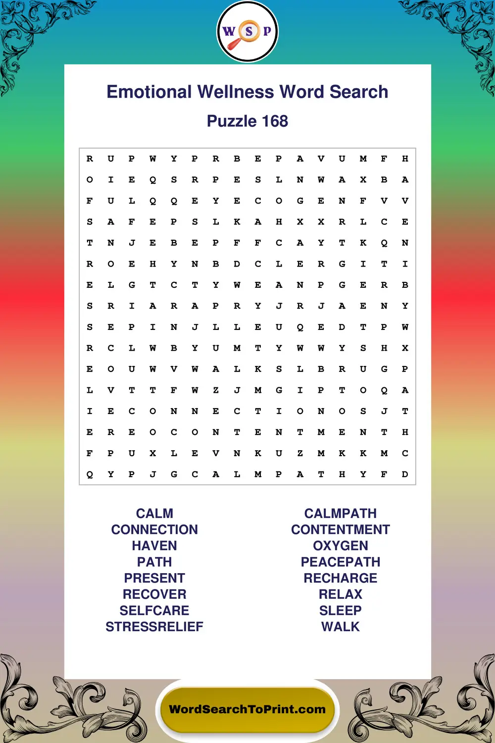 Emotional Wellness Word Search Puzzle 168