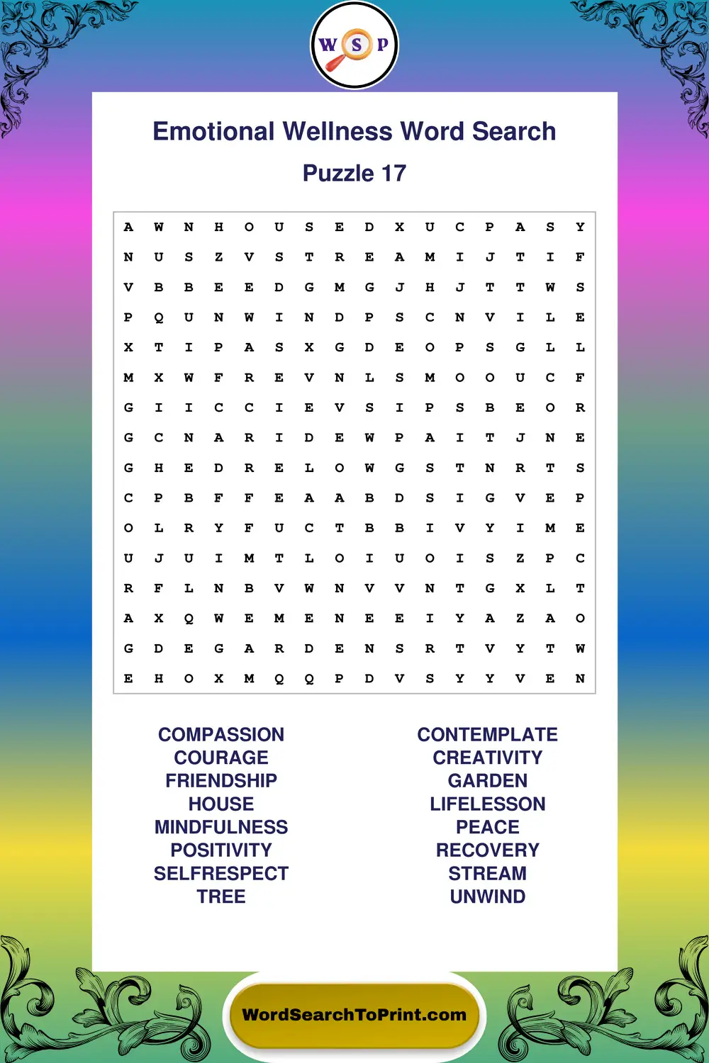 Emotional Wellness Word Search Puzzle 17