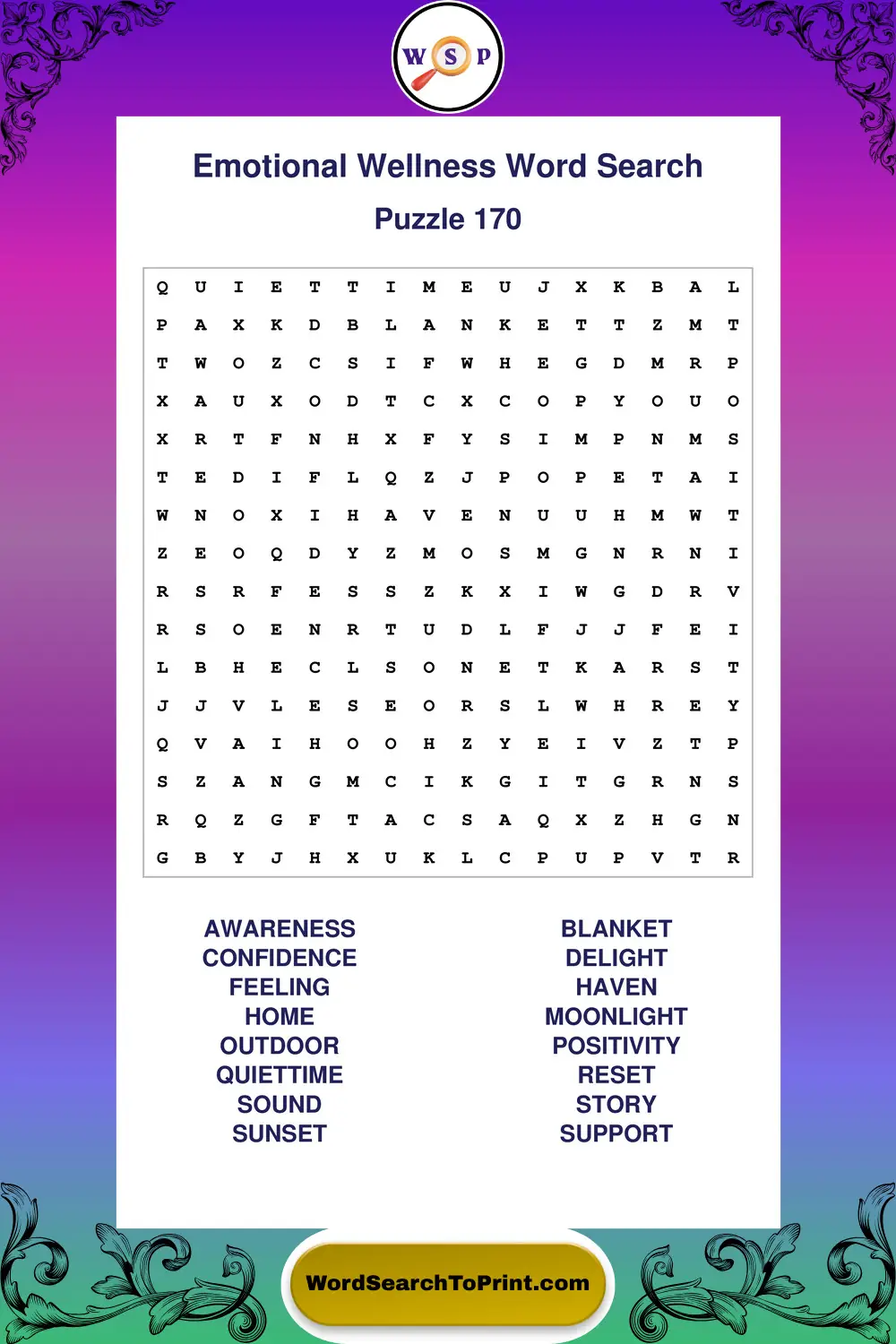 Emotional Wellness Word Search Puzzle 170