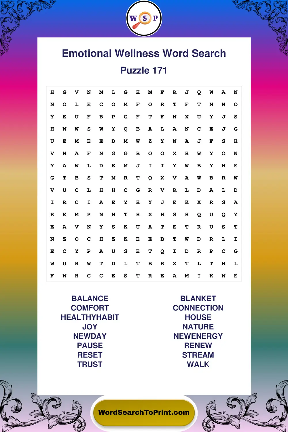 Emotional Wellness Word Search Puzzle 171