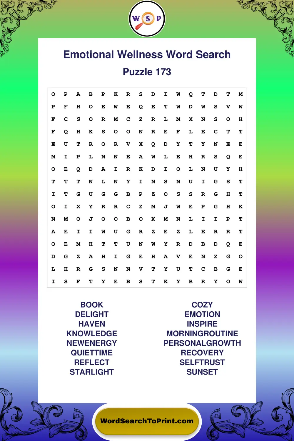 Emotional Wellness Word Search Puzzle 173