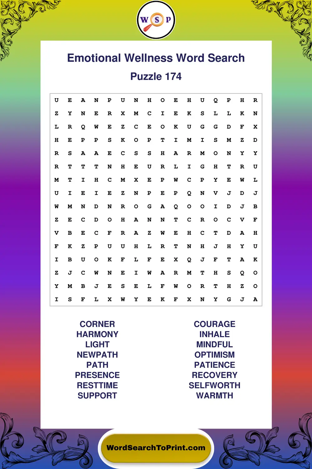 Emotional Wellness Word Search Puzzle 174
