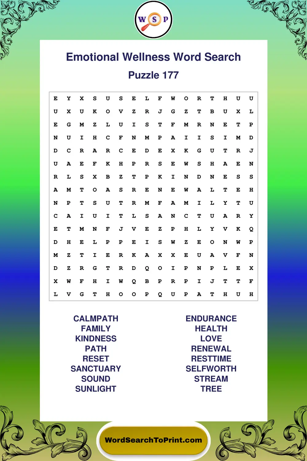 Emotional Wellness Word Search Puzzle 177