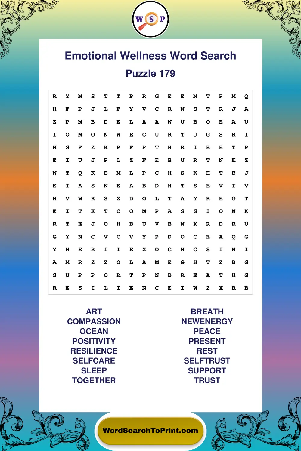 Emotional Wellness Word Search Puzzle 179