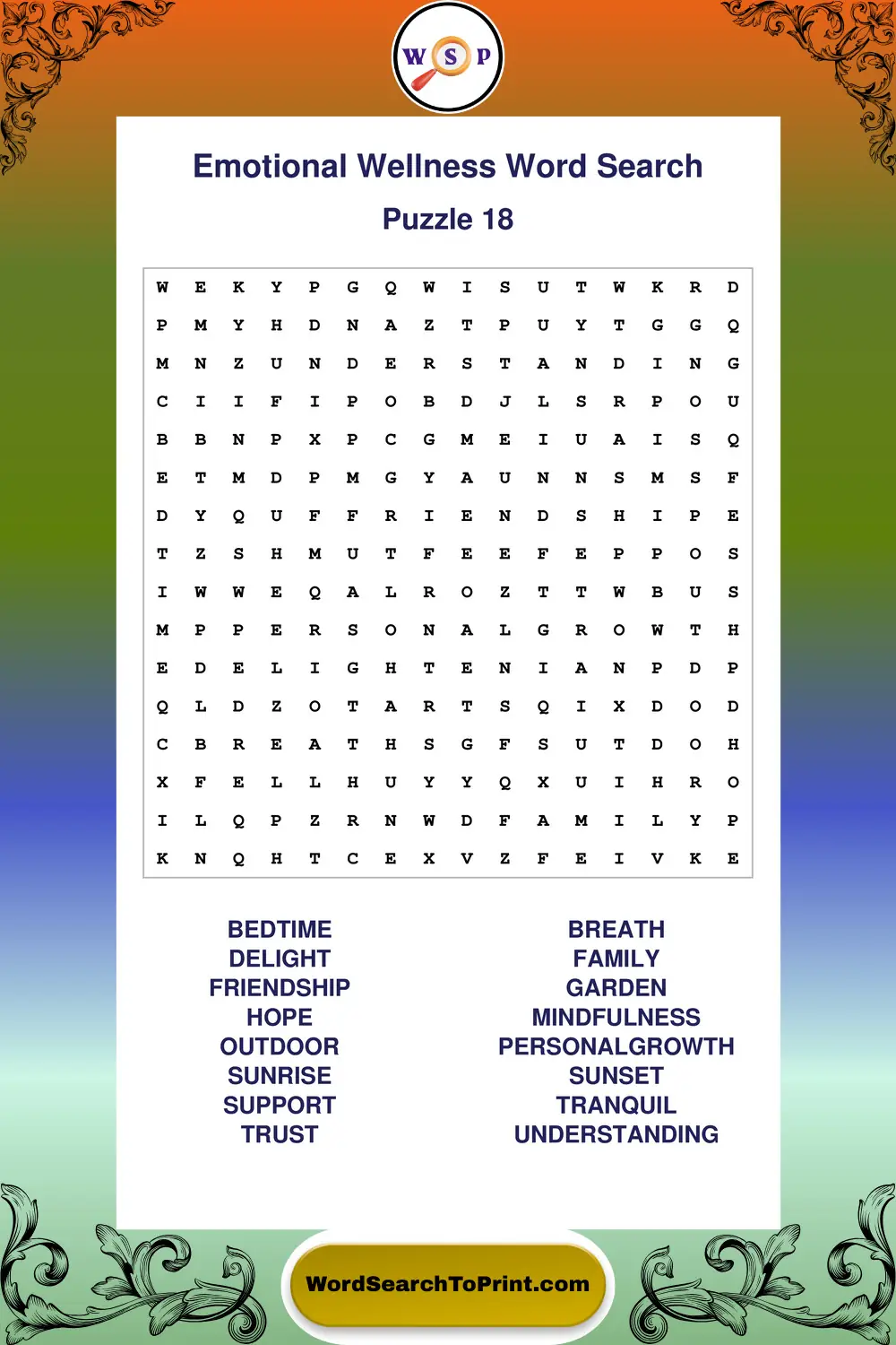 Emotional Wellness Word Search Puzzle 18