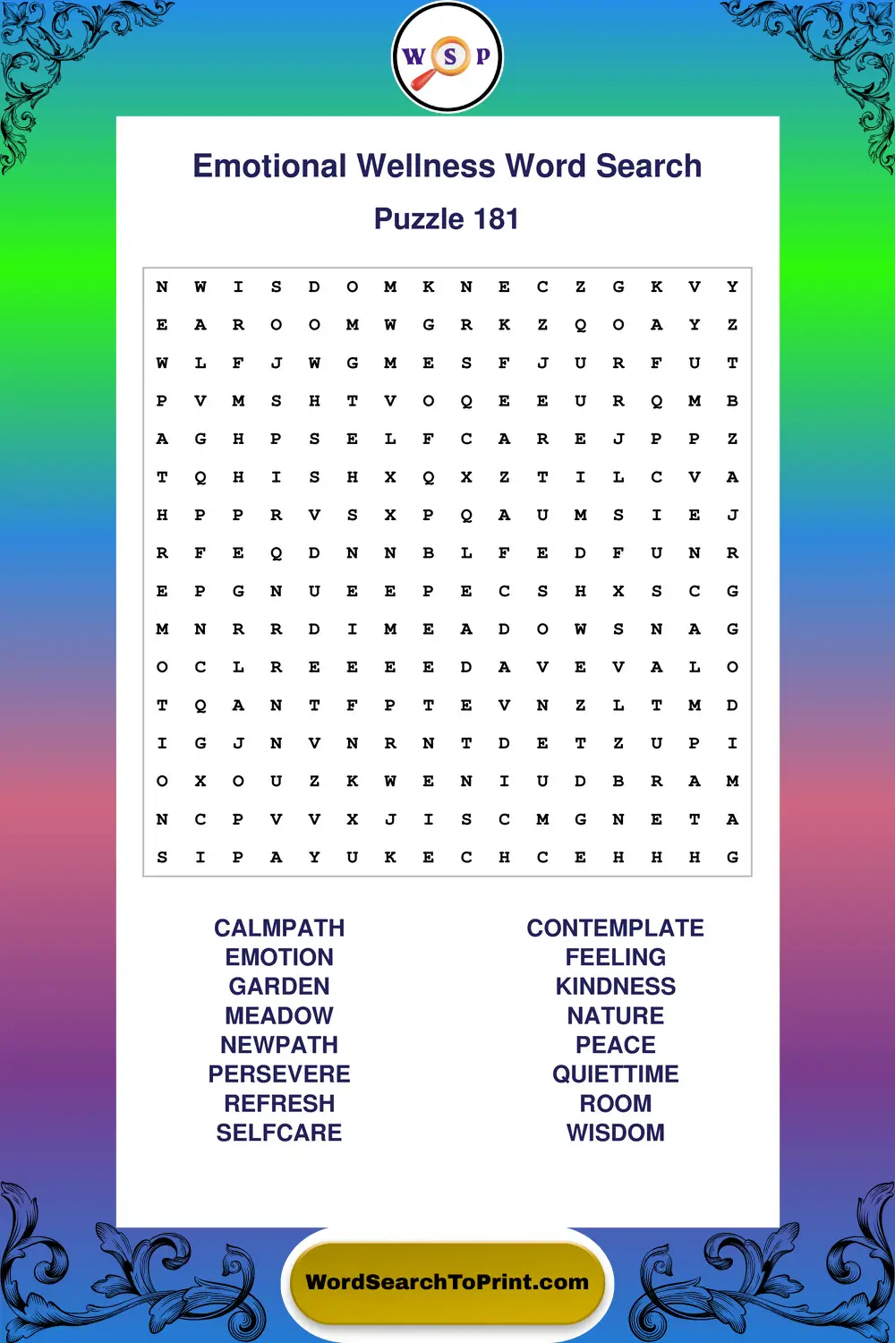 Emotional Wellness Word Search Puzzle 181
