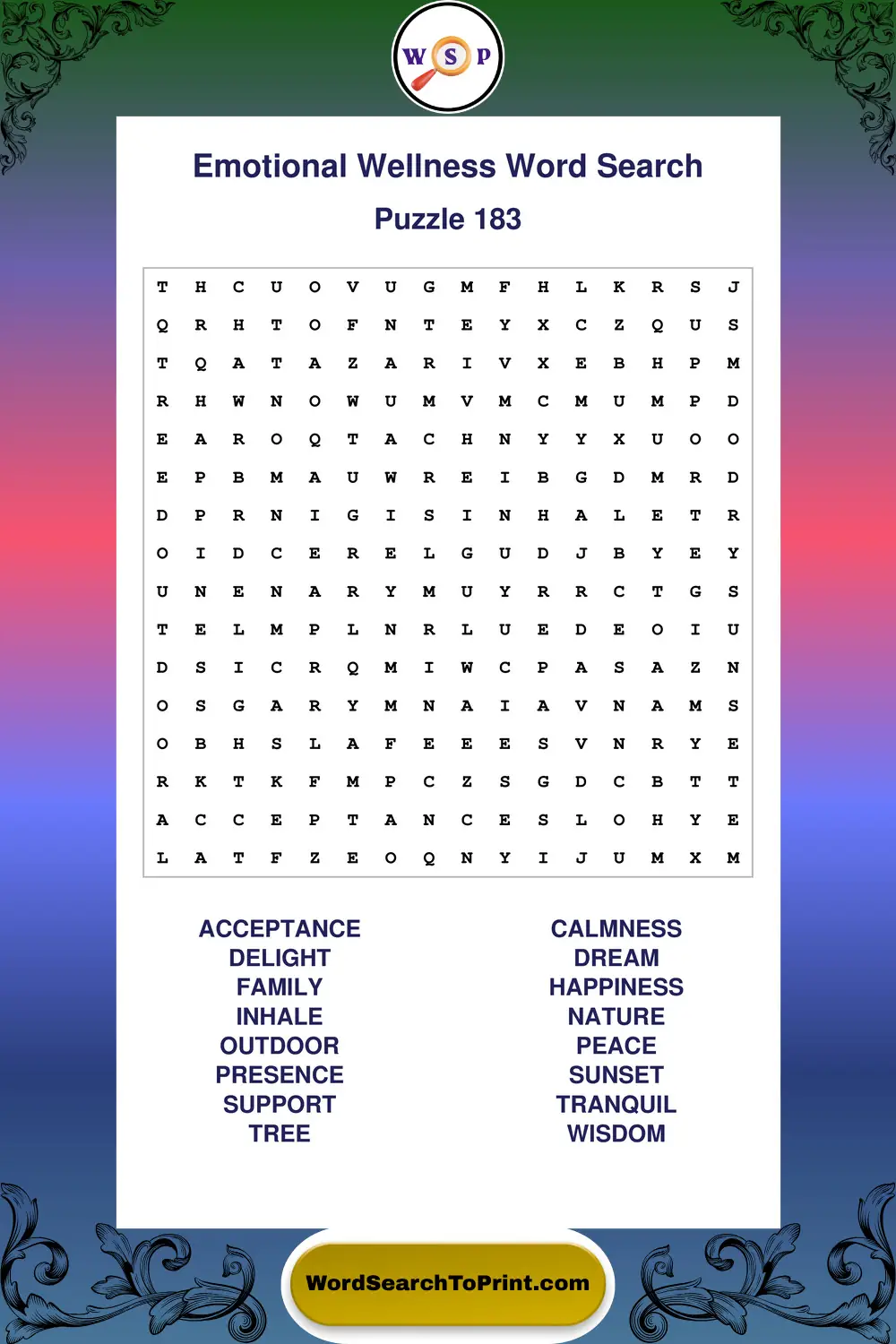 Emotional Wellness Word Search Puzzle 183