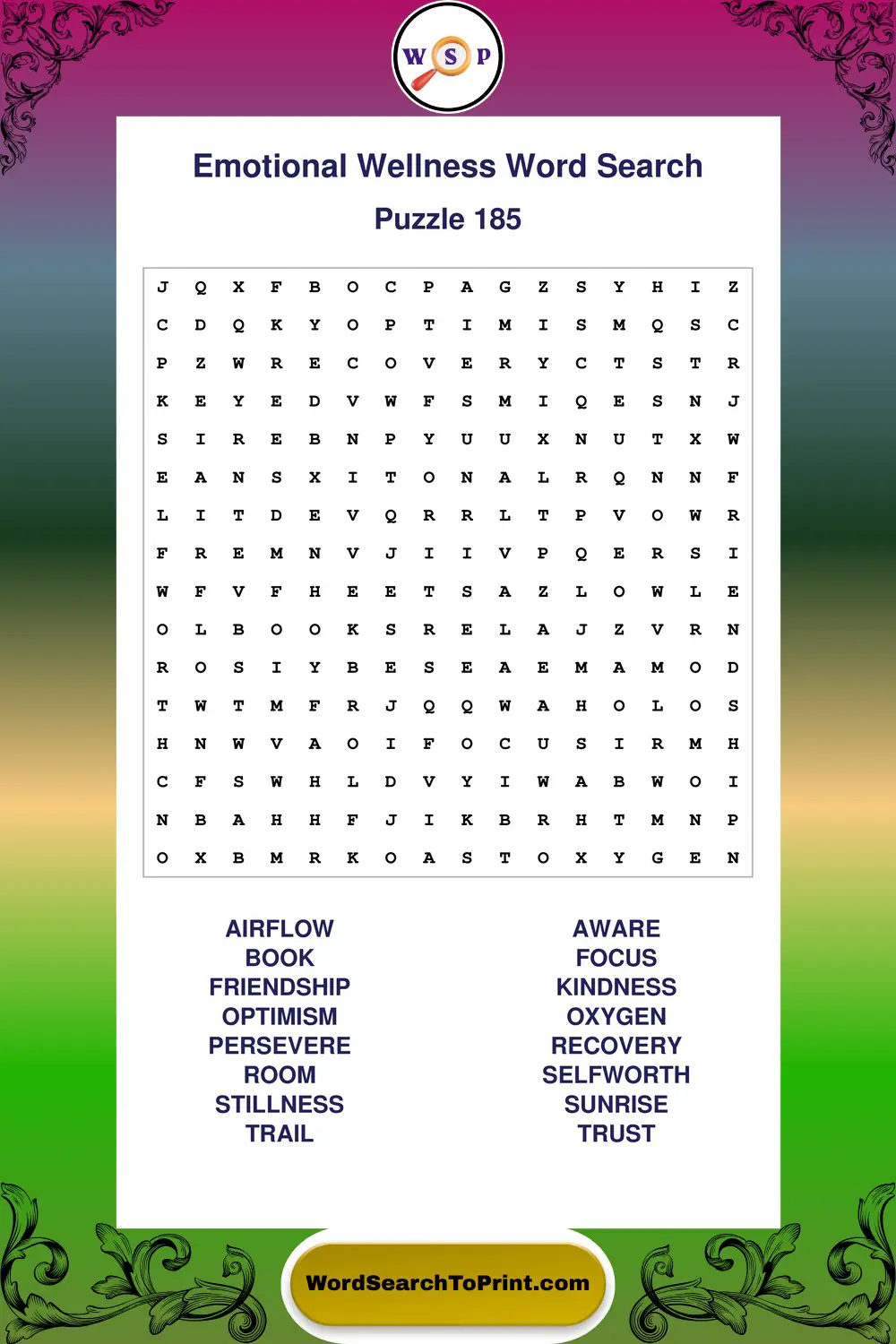 Emotional Wellness Word Search Puzzle 185