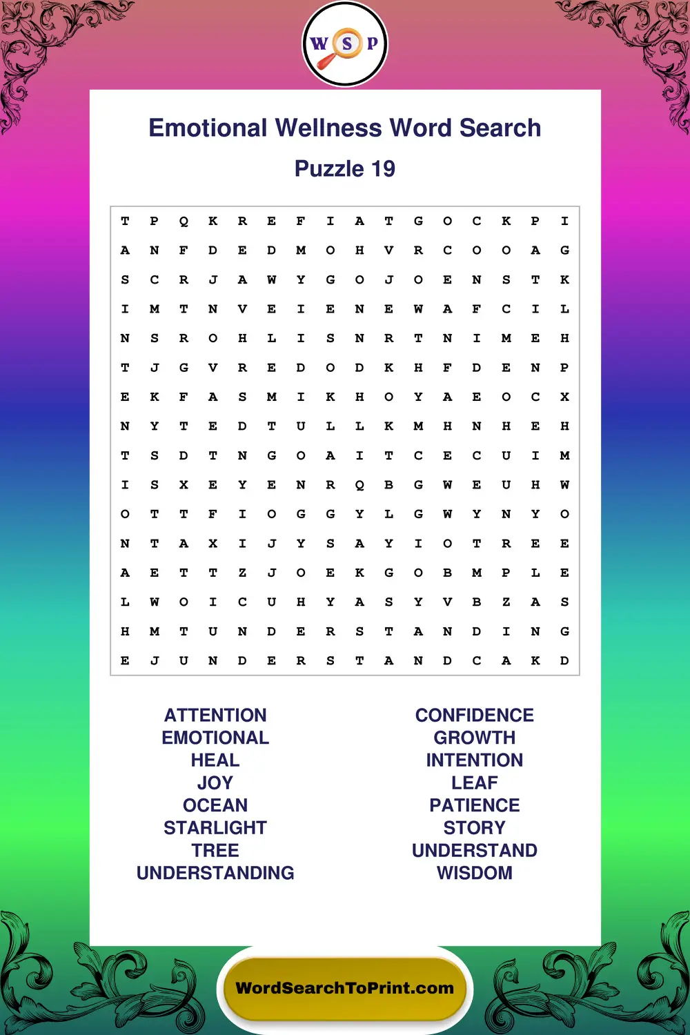 Emotional Wellness Word Search Puzzle 19