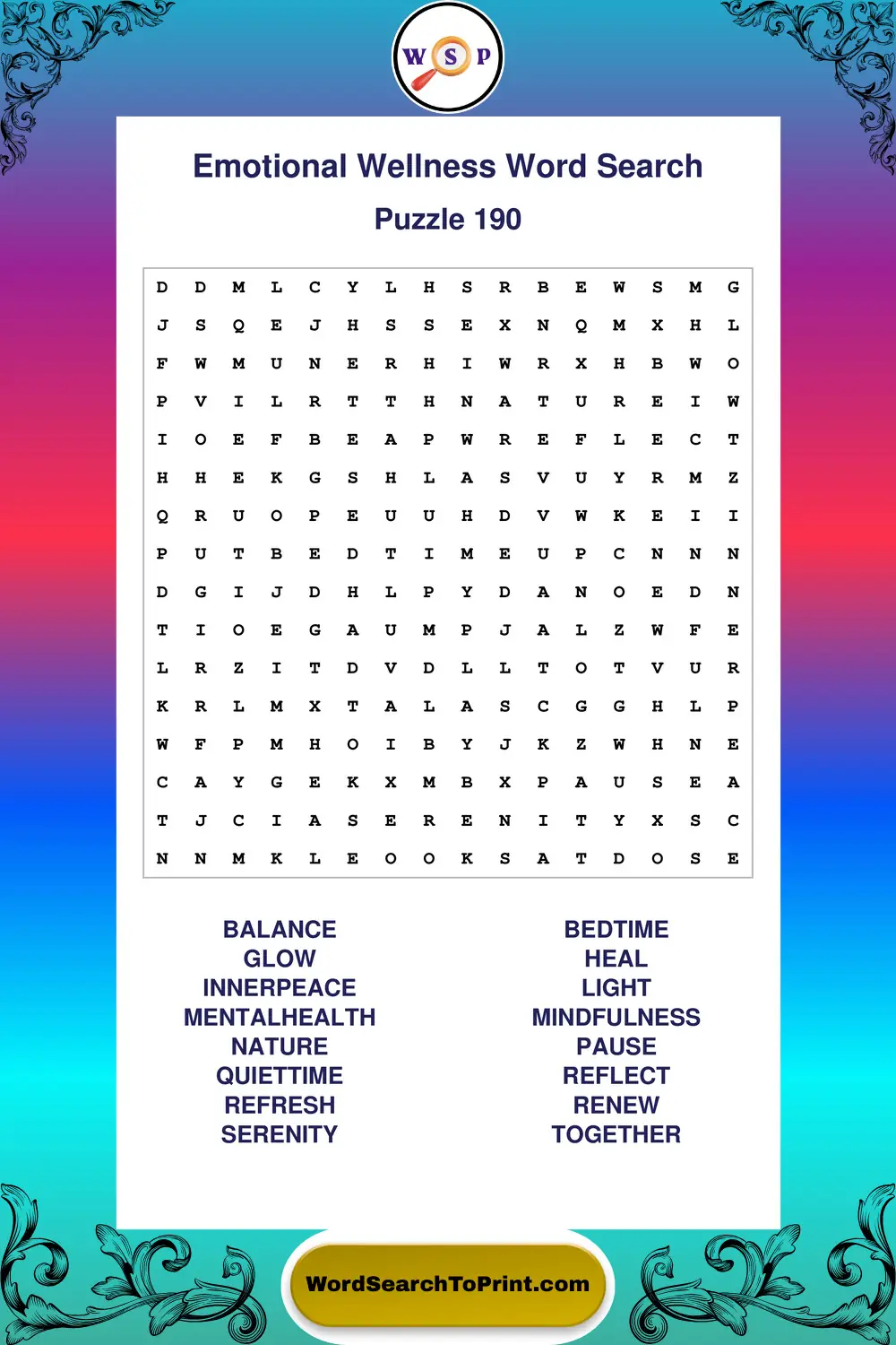 Emotional Wellness Word Search Puzzle 190
