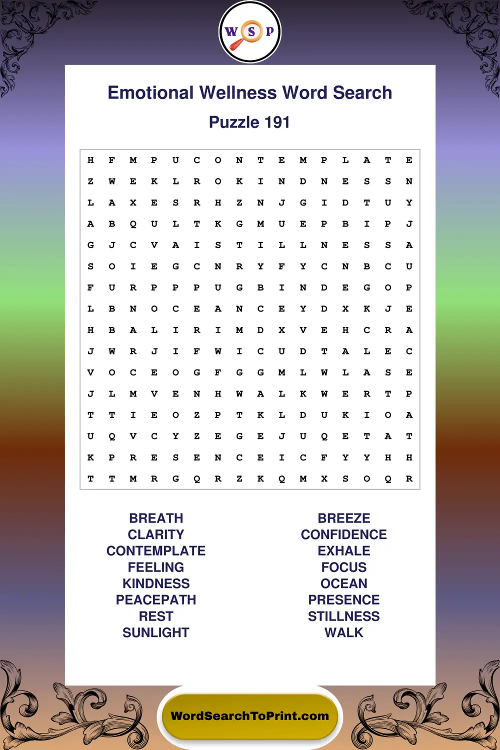 Emotional Wellness Word Search Puzzle 191