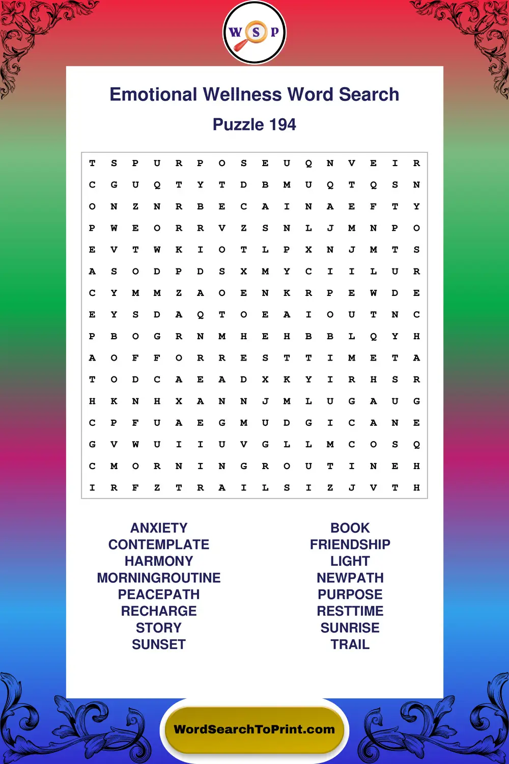 Emotional Wellness Word Search Puzzle 194
