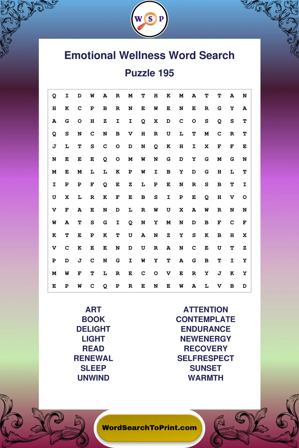Emotional Wellness Word Search Puzzle 195