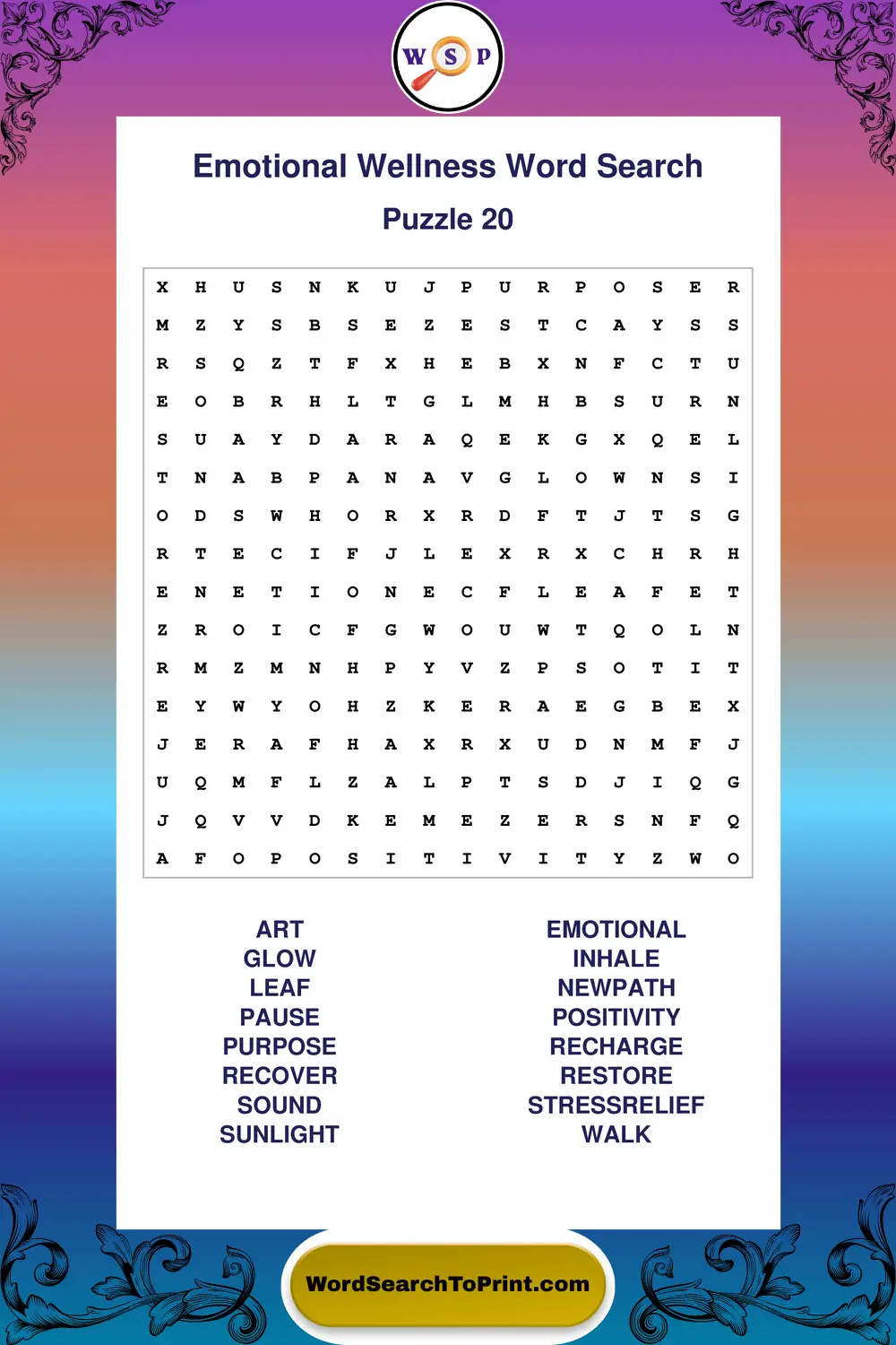 Emotional Wellness Word Search Puzzle 20