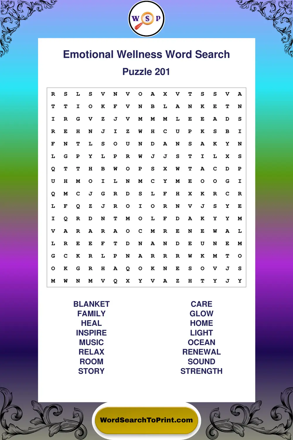 Emotional Wellness Word Search Puzzle 201