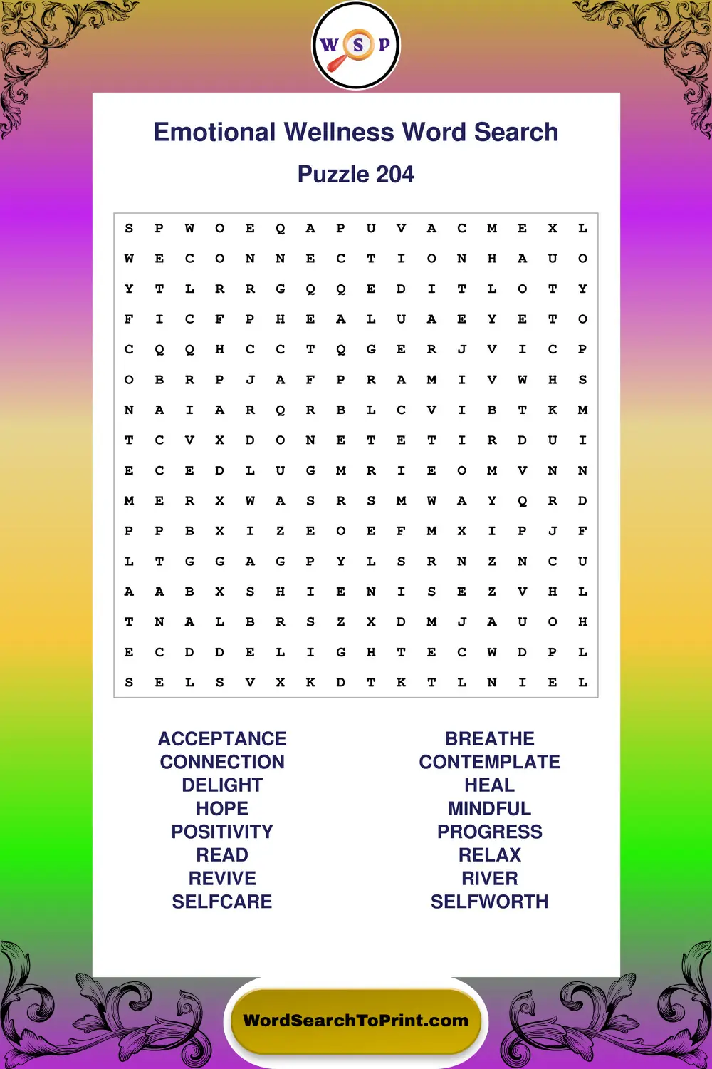 Emotional Wellness Word Search Puzzle 204