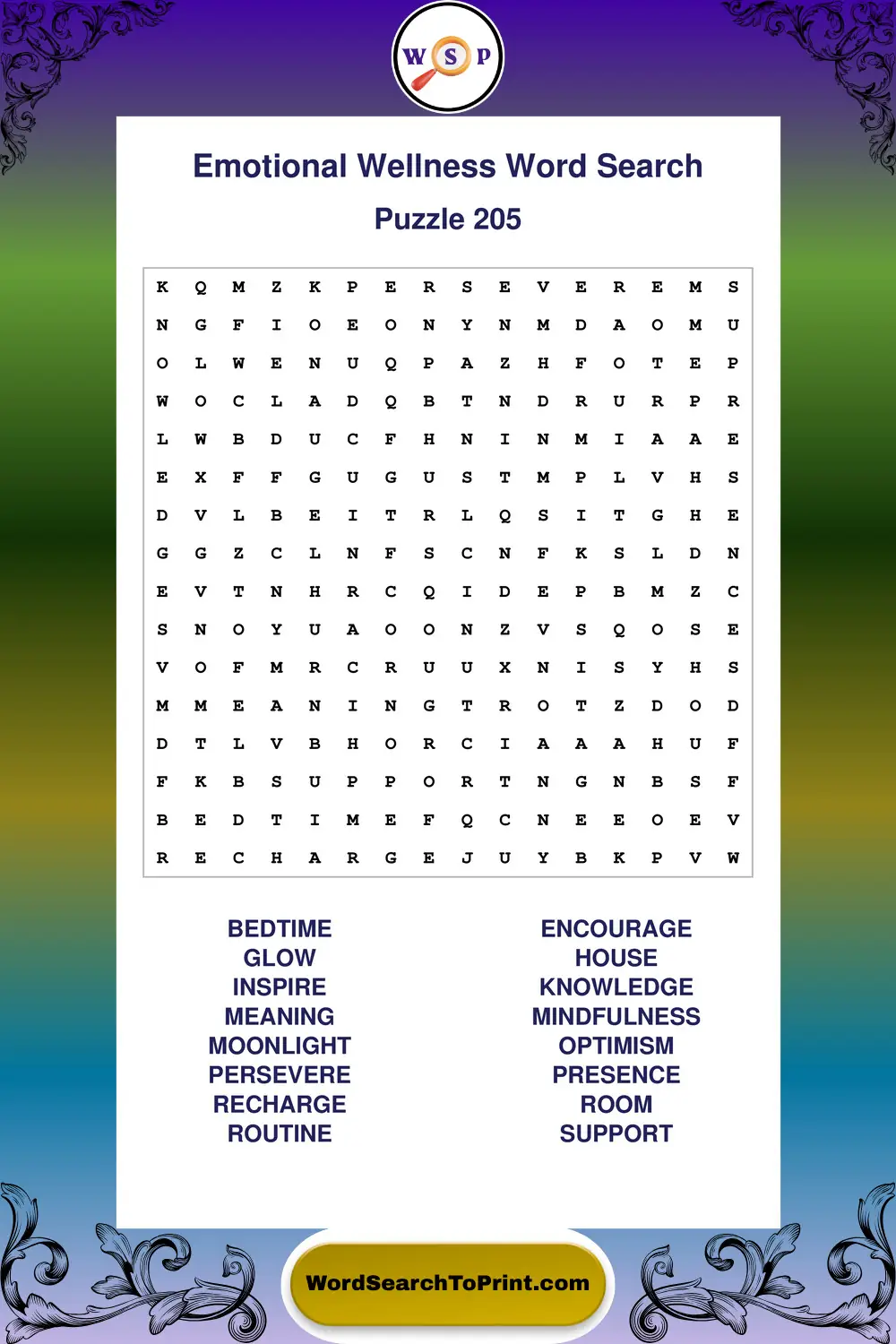Emotional Wellness Word Search Puzzle 205