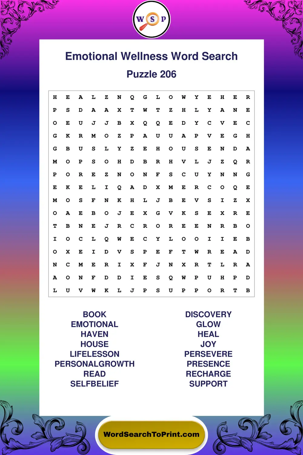 Emotional Wellness Word Search Puzzle 206