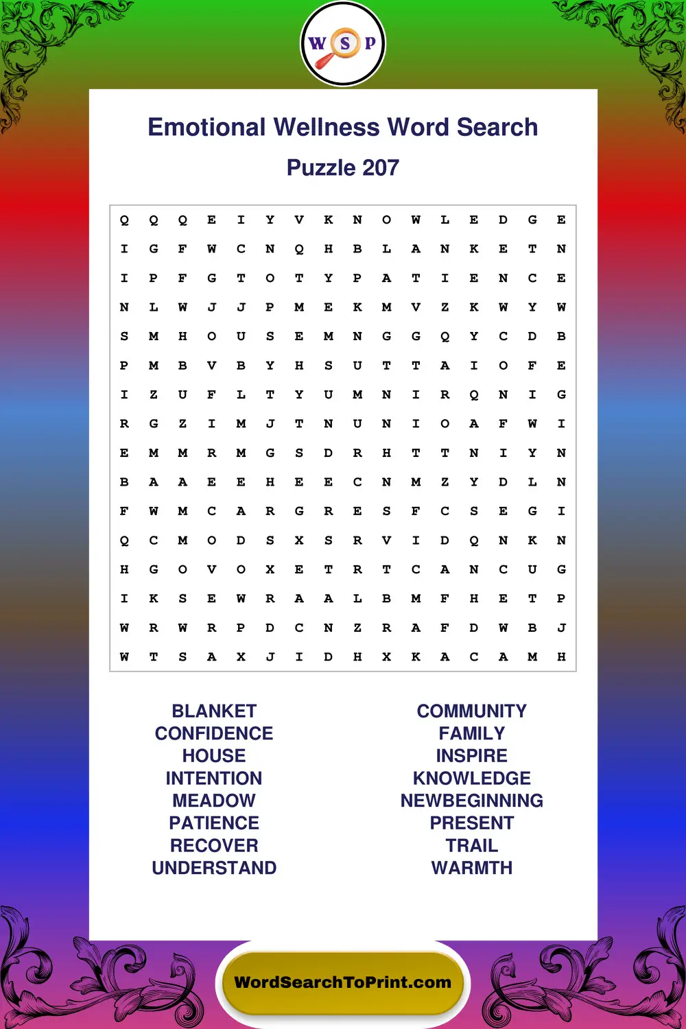 Emotional Wellness Word Search Puzzle 207