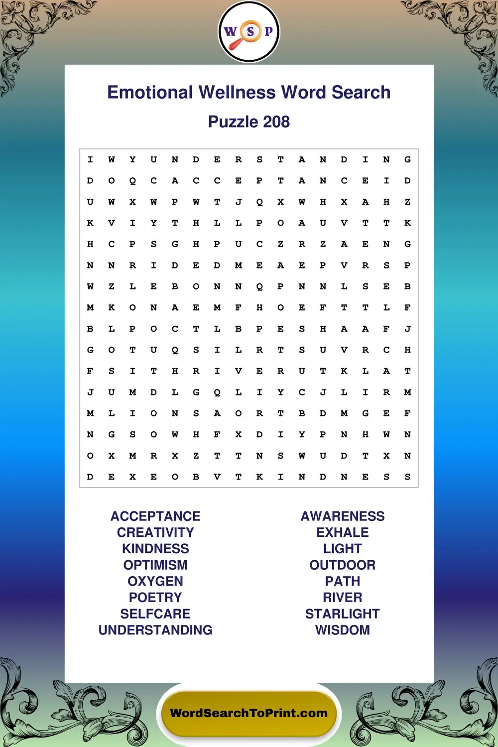 Emotional Wellness Word Search Puzzle 208