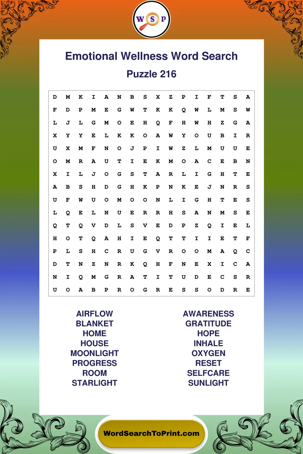Emotional Wellness Word Search Puzzle 216