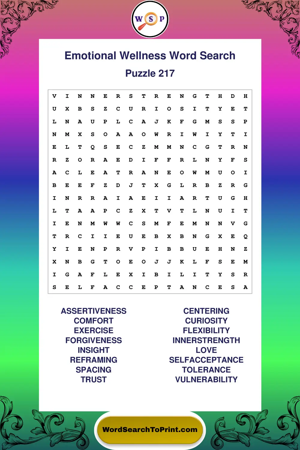 Emotional Wellness Word Search Puzzle 217