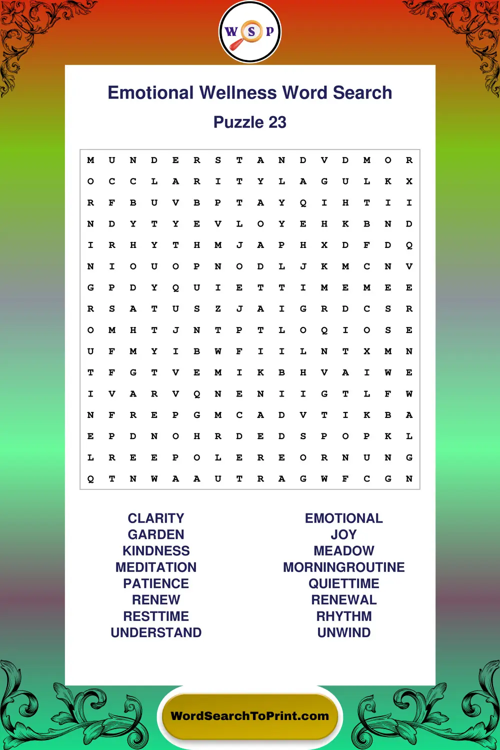 Emotional Wellness Word Search Puzzle 23