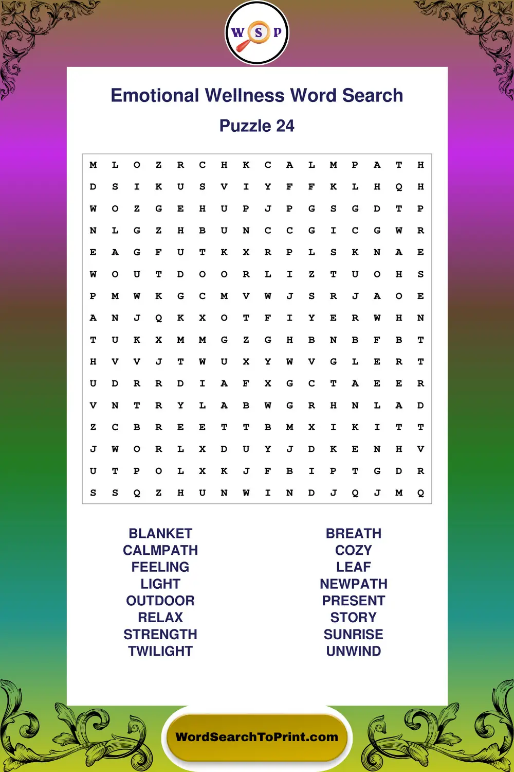 Emotional Wellness Word Search Puzzle 24