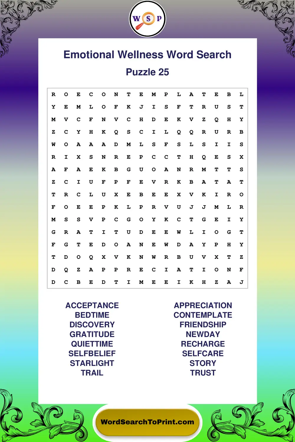 Emotional Wellness Word Search Puzzle 25