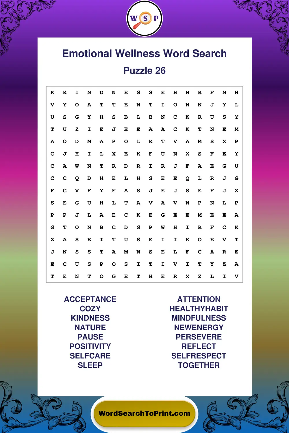 Emotional Wellness Word Search Puzzle 26