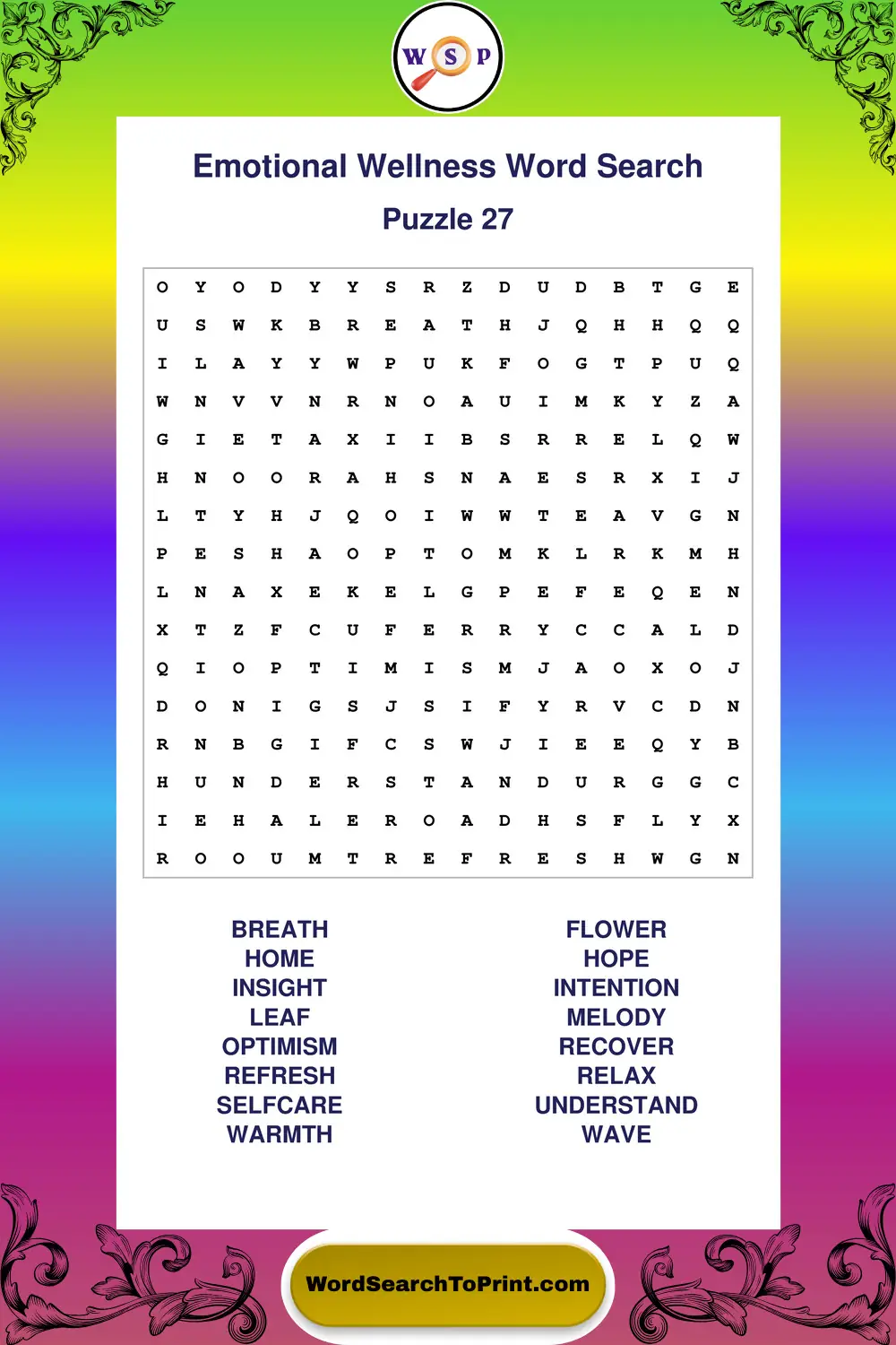 Emotional Wellness Word Search Puzzle 27