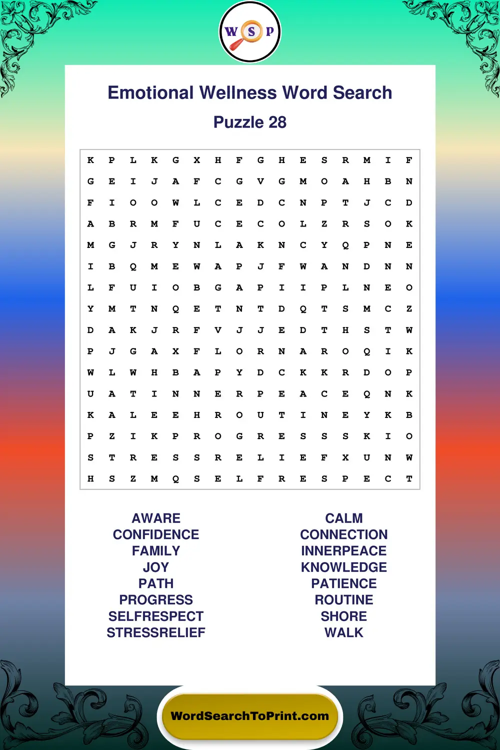Emotional Wellness Word Search Puzzle 28