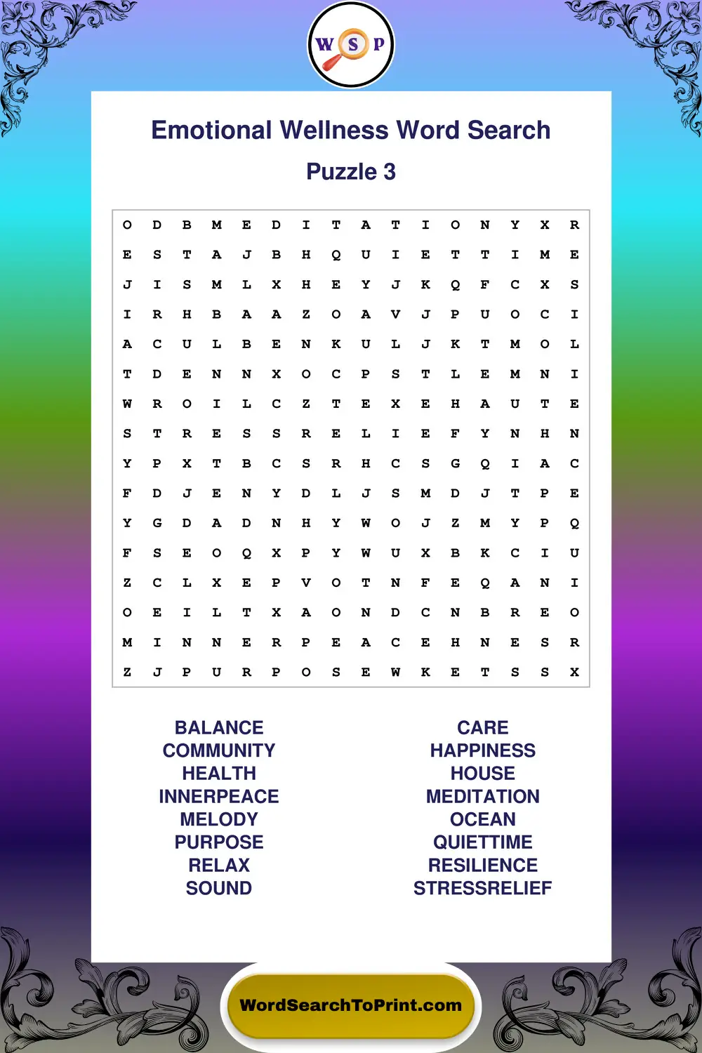 Emotional Wellness Word Search Puzzle 3