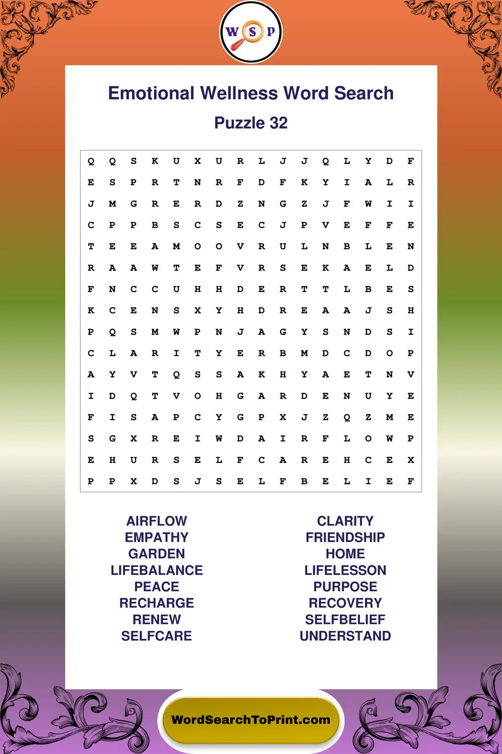 Emotional Wellness Word Search Puzzle 32