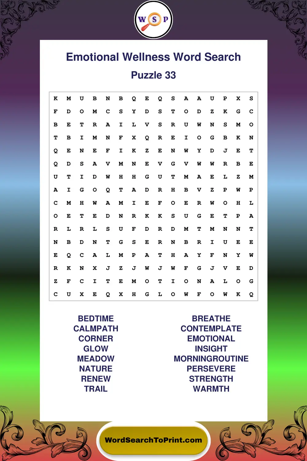 Emotional Wellness Word Search Puzzle 33
