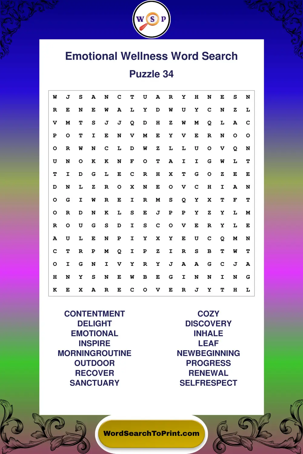 Emotional Wellness Word Search Puzzle 34