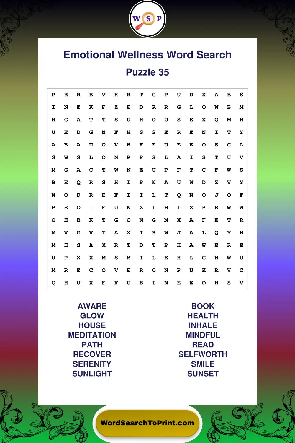 Emotional Wellness Word Search Puzzle 35