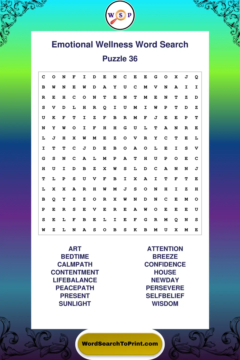 Emotional Wellness Word Search Puzzle 36